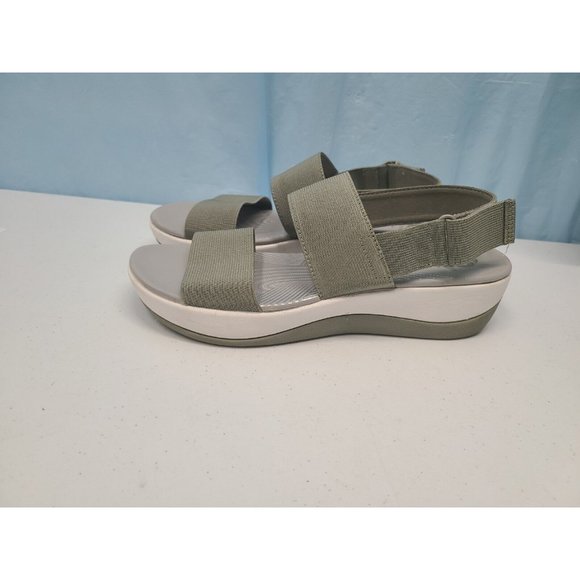 Clarks Womens Arla Jacory Sandal Size 7 Wedge Elastic Slingback Olive Washable - Picture 2 of 7